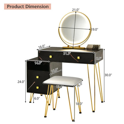 Modern Dressing Table with Storage Cabinet-Black - Black - Makeup Vanities