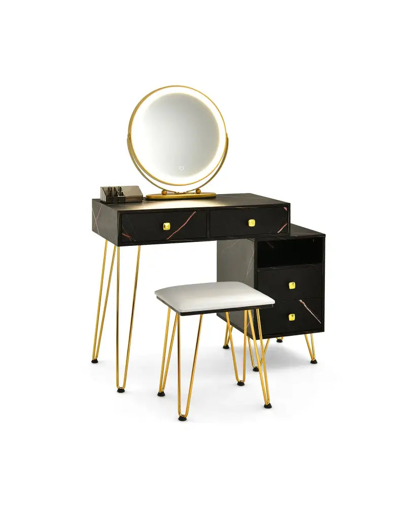 Modern Dressing Table with Storage Cabinet-Black - Black - Makeup Vanities