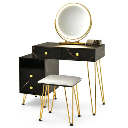 Modern Dressing Table with Storage Cabinet-Black - Black - Makeup Vanities