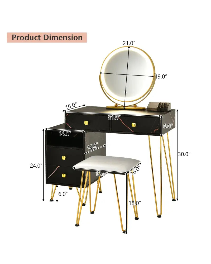 Modern Dressing Table with Storage Cabinet-Black - Black - Makeup Vanities