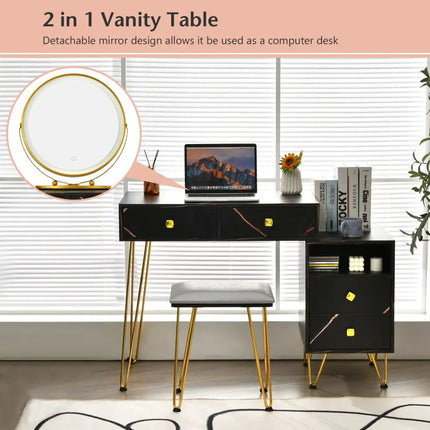 Modern Dressing Table with Storage Cabinet-Black - Black - Makeup Vanities