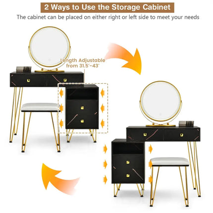 Modern Dressing Table with Storage Cabinet-Black - Black - Makeup Vanities