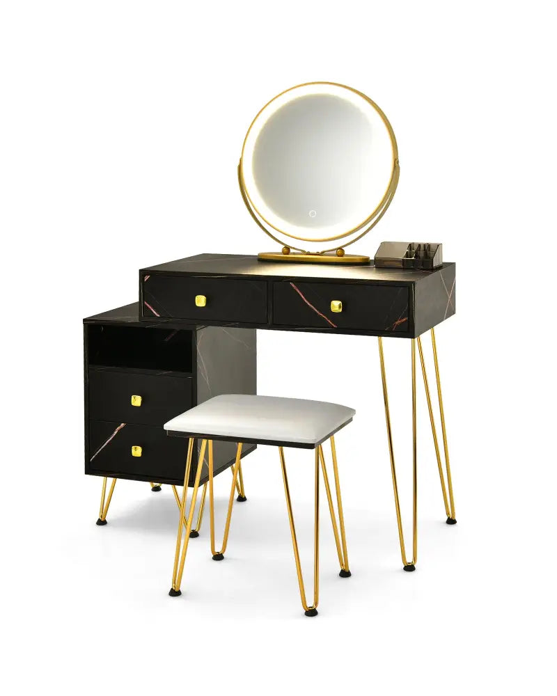 Modern Dressing Table with Storage Cabinet-Black - Black - Makeup Vanities