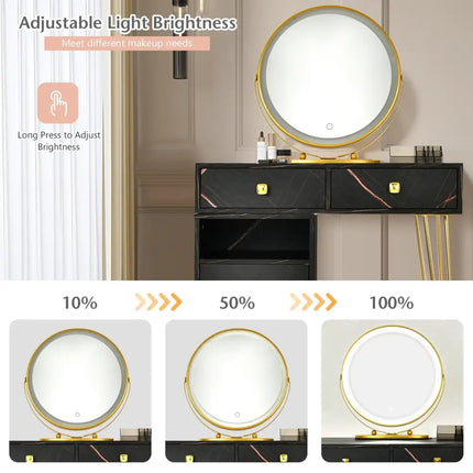 Modern Dressing Table with Storage Cabinet-Black - Black - Makeup Vanities