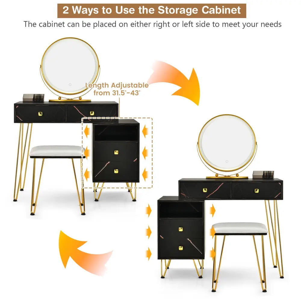 Modern Dressing Table with Storage Cabinet-Black - Black - Makeup Vanities