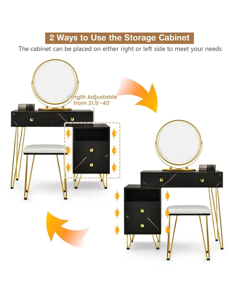 Modern Dressing Table with Storage Cabinet-Black - Black - Makeup Vanities