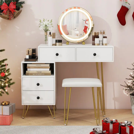 Modern Dressing Table with Storage Cabinet-Off white - Off White - Makeup Vanities