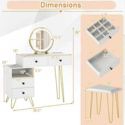 Modern Dressing Table with Storage Cabinet-Off white - Off White - Makeup Vanities