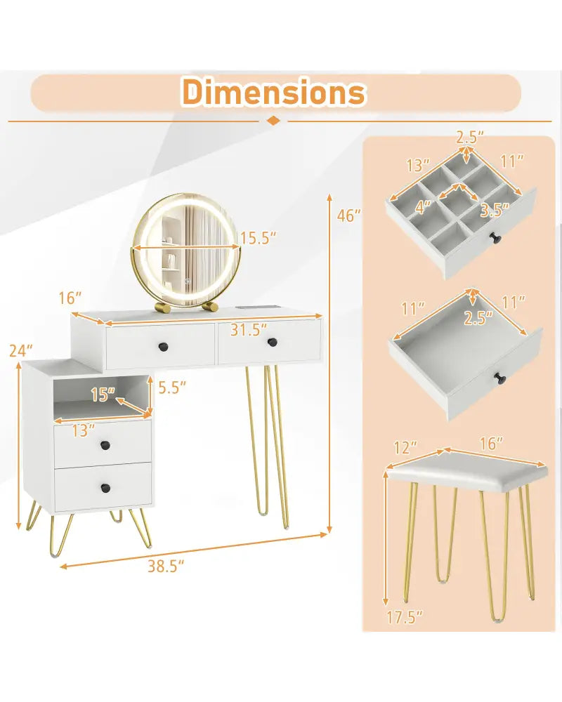 Modern Dressing Table with Storage Cabinet-Off white - Off White - Makeup Vanities
