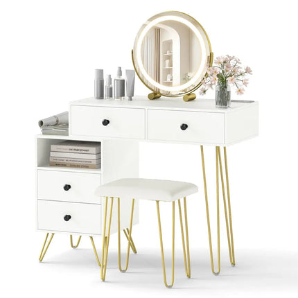 Modern Dressing Table with Storage Cabinet-Off white - Off White - Makeup Vanities