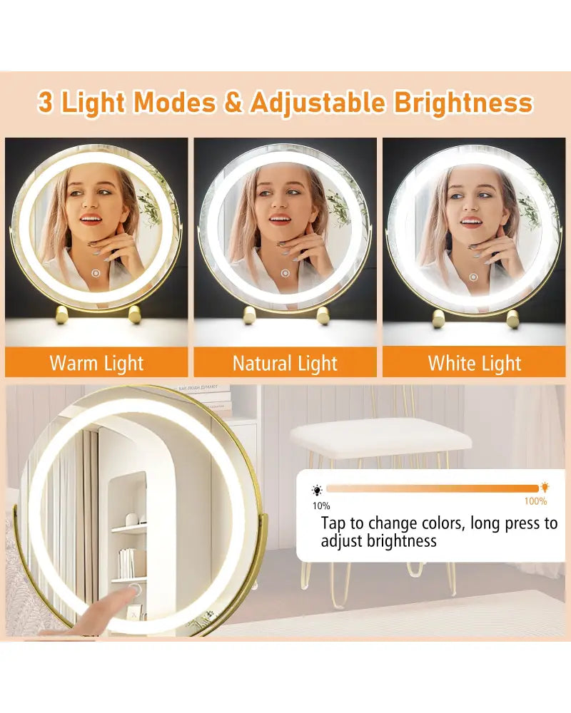 Modern Dressing Table with Storage Cabinet-Off white - Off White - Makeup Vanities