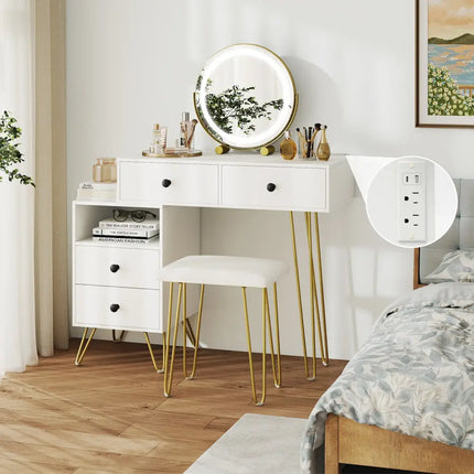 Modern Dressing Table with Storage Cabinet-Off white - Off White - Makeup Vanities