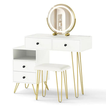 Modern Dressing Table with Storage Cabinet-Off white - Off White - Makeup Vanities