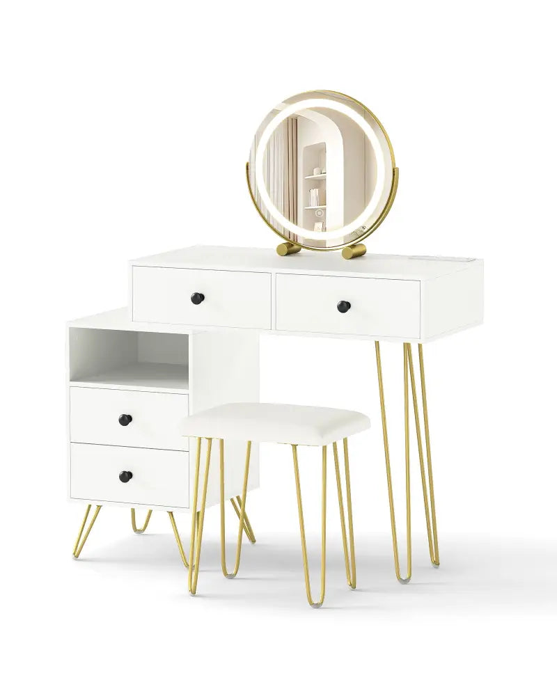 Modern Dressing Table with Storage Cabinet-Off white - Off White - Makeup Vanities