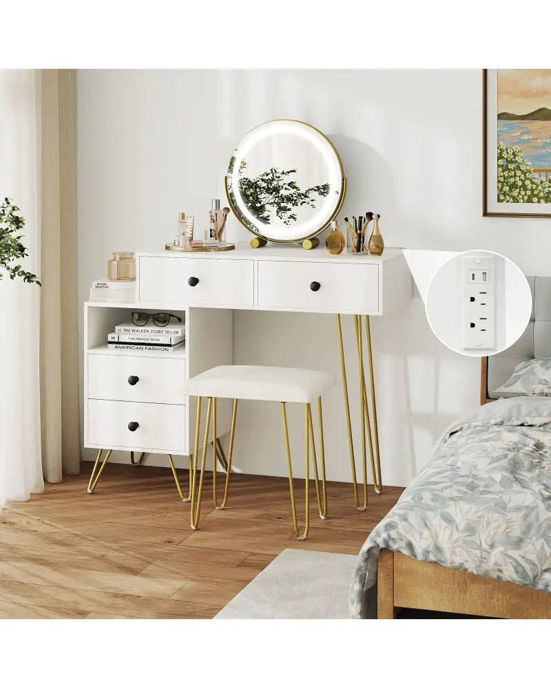 Modern Dressing Table with Storage Cabinet-Off white - Off White - Makeup Vanities