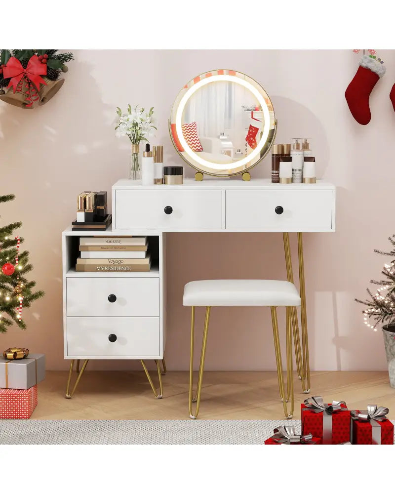 Modern Dressing Table with Storage Cabinet-Off white - Off White - Makeup Vanities