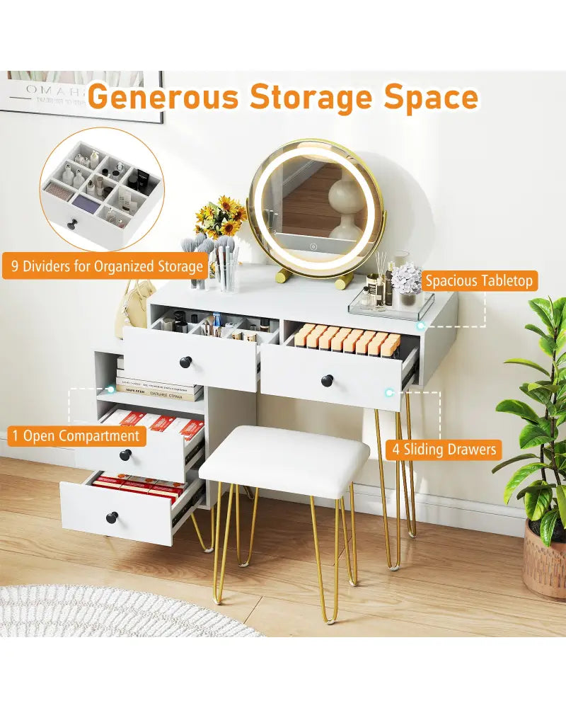 Modern Dressing Table with Storage Cabinet-Off white - Off White - Makeup Vanities