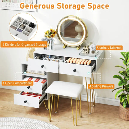Modern Dressing Table with Storage Cabinet-Off white - Off White - Makeup Vanities