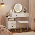 Modern Dressing Table with Storage Cabinet-Off white - Off White - Makeup Vanities