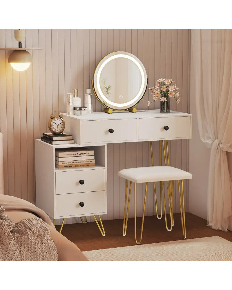 Modern Dressing Table with Storage Cabinet-Off white - Off White - Makeup Vanities