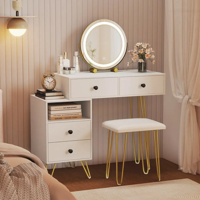 Modern Dressing Table with Storage Cabinet-Off white - Off White - Makeup Vanities
