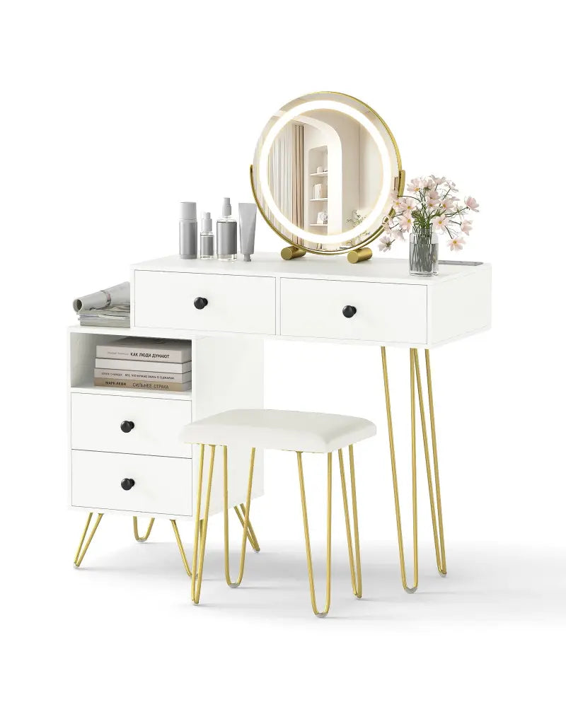 Modern Dressing Table with Storage Cabinet-Off white - Off White - Makeup Vanities
