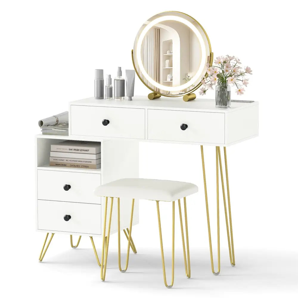Modern Dressing Table with Storage Cabinet-Off white - Off White - Makeup Vanities
