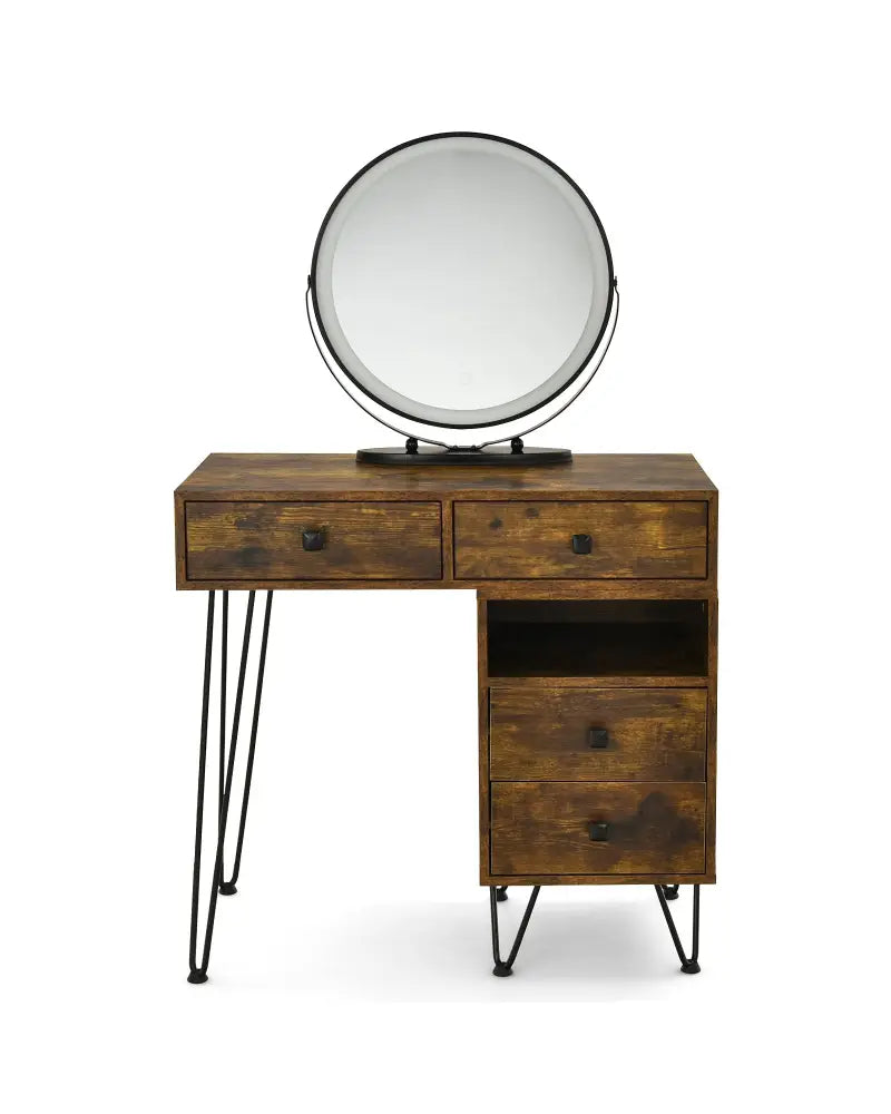 Modern Dressing Table with Storage Cabinet-Rustic Brown - Rustic Brown - Makeup Vanities