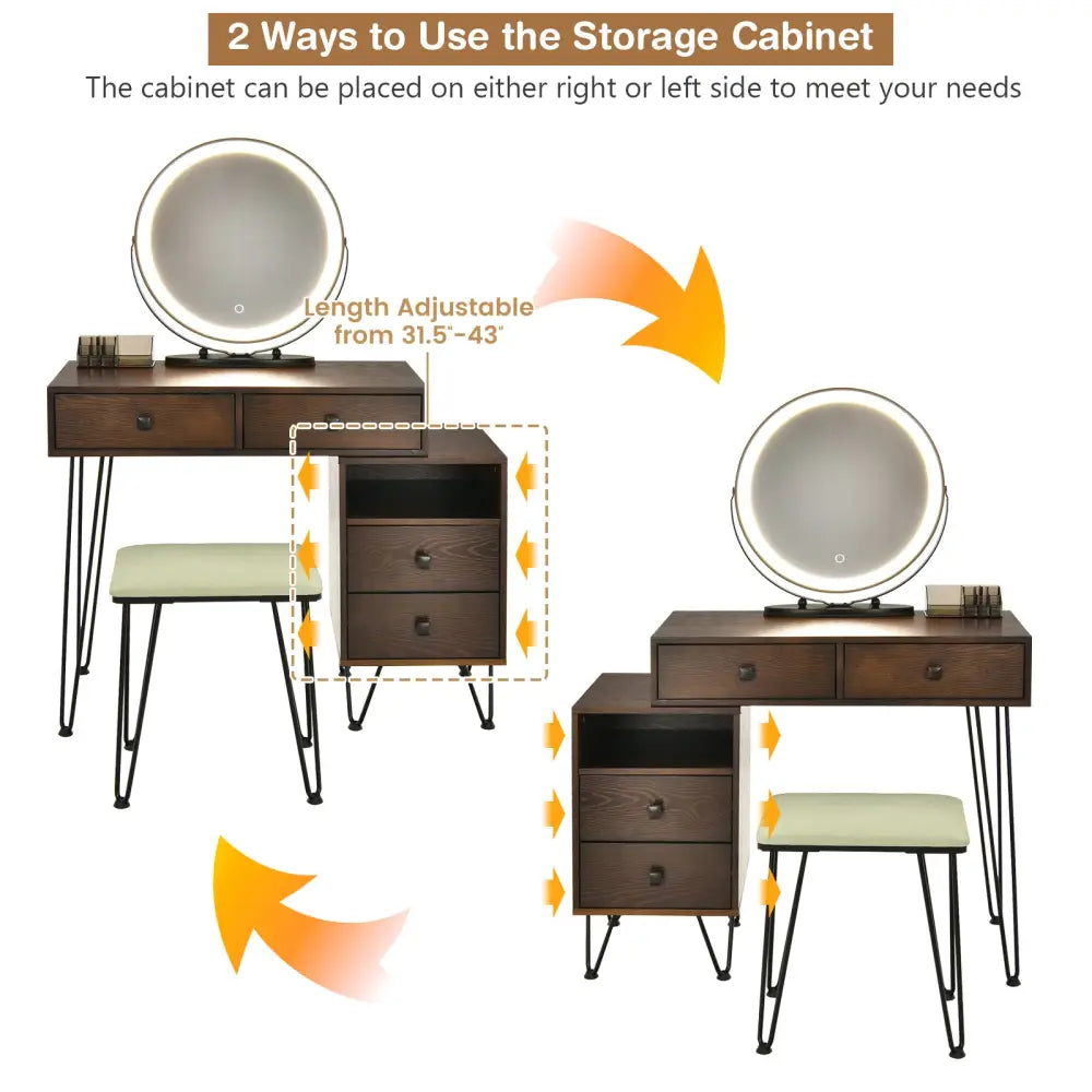 Modern Dressing Table with Storage Cabinet-Rustic Brown - Rustic Brown - Makeup Vanities