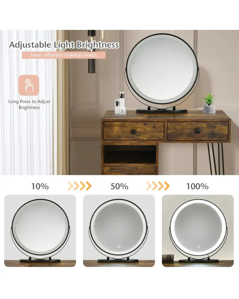 Modern Dressing Table with Storage Cabinet-Rustic Brown - Rustic Brown - Makeup Vanities