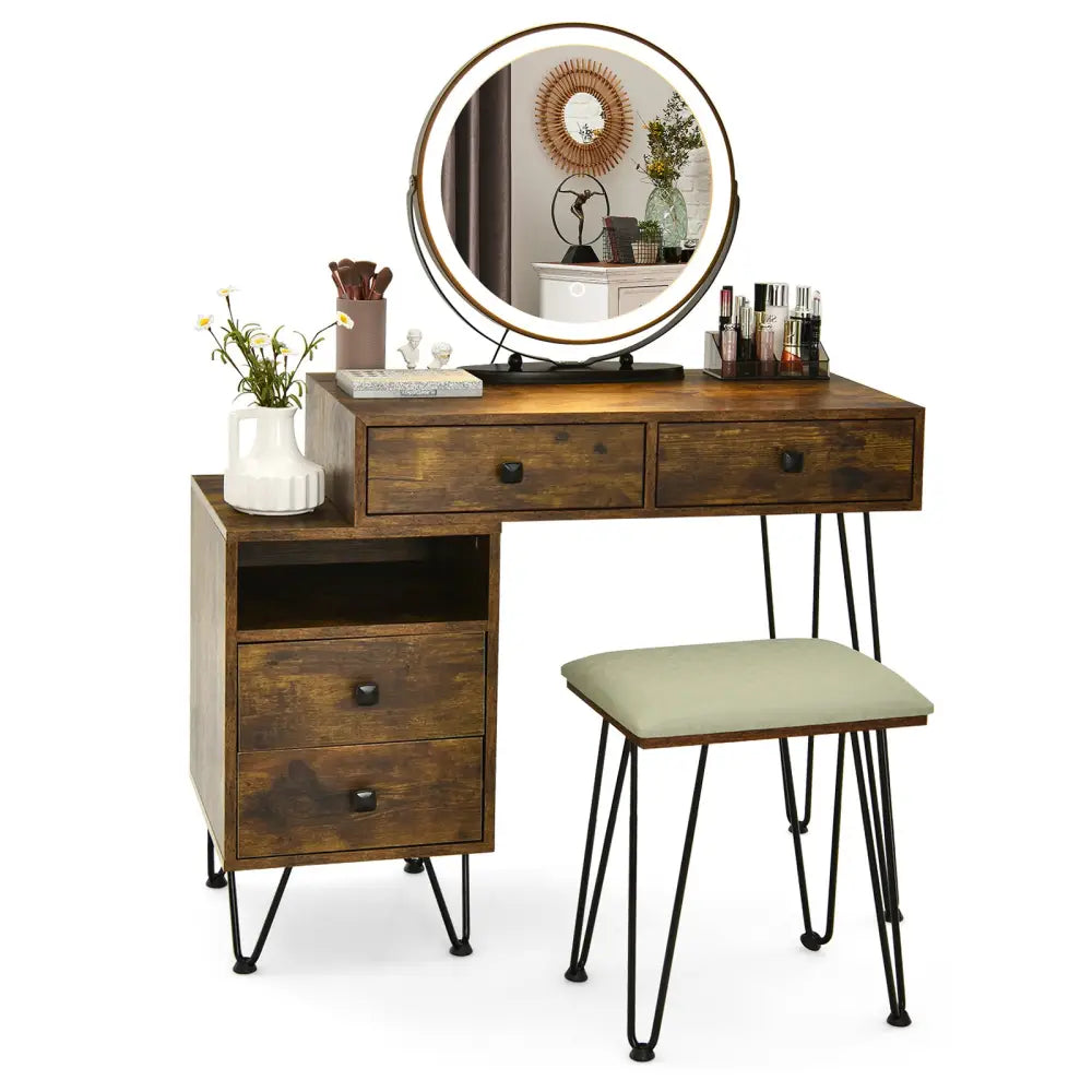 Modern Dressing Table with Storage Cabinet-Rustic Brown - Rustic Brown - Makeup Vanities