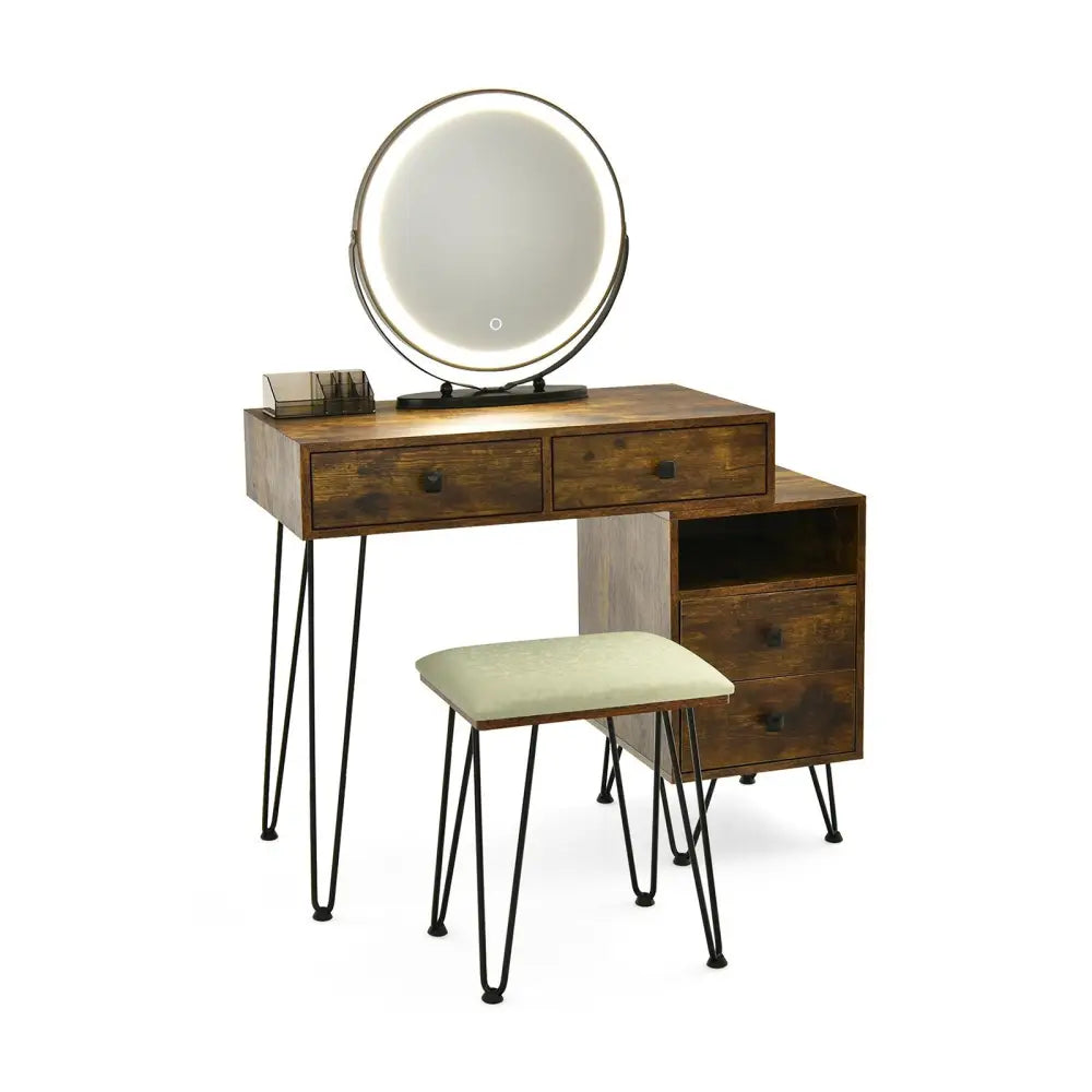 Modern Dressing Table with Storage Cabinet-Rustic Brown - Rustic Brown - Makeup Vanities