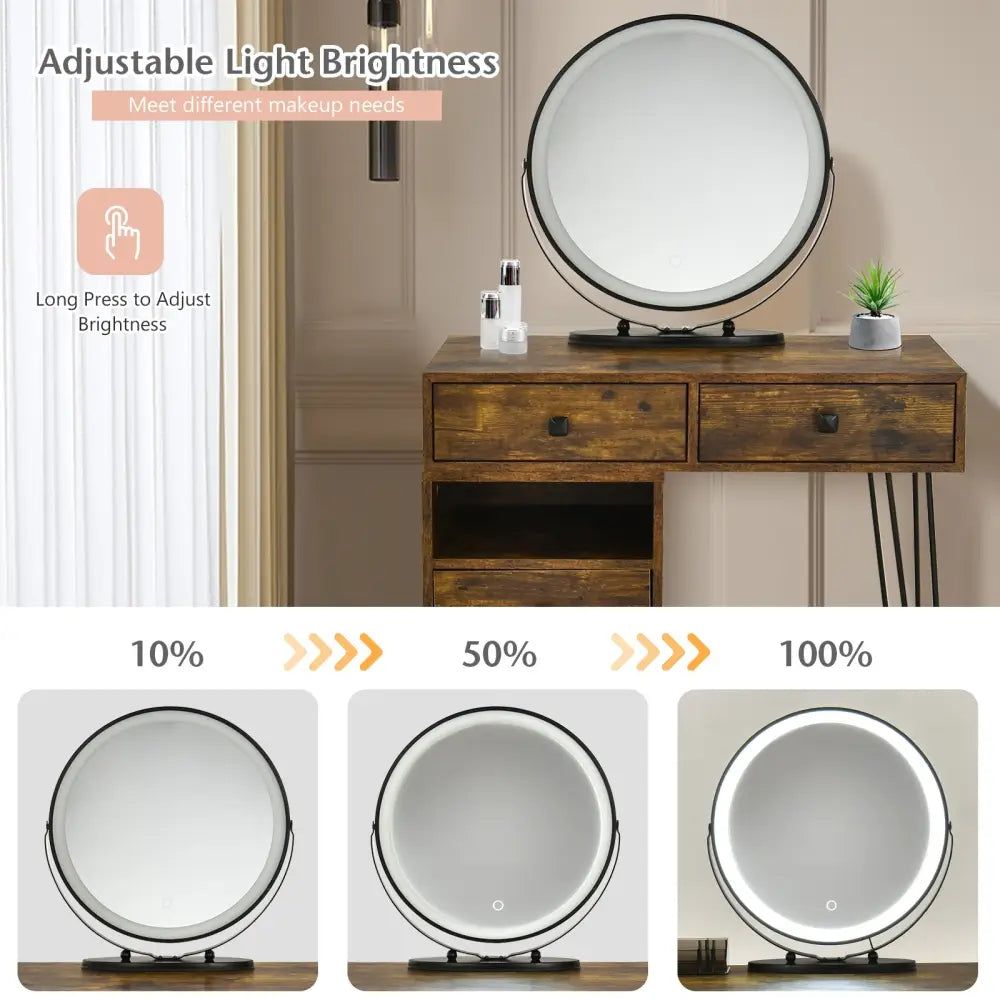 Modern Dressing Table with Storage Cabinet-Rustic Brown - Rustic Brown - Makeup Vanities