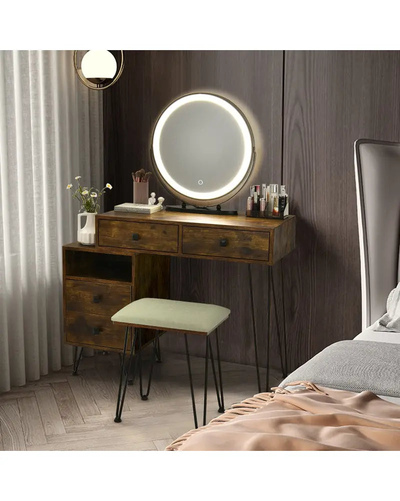 Modern Dressing Table with Storage Cabinet-Rustic Brown - Rustic Brown - Makeup Vanities