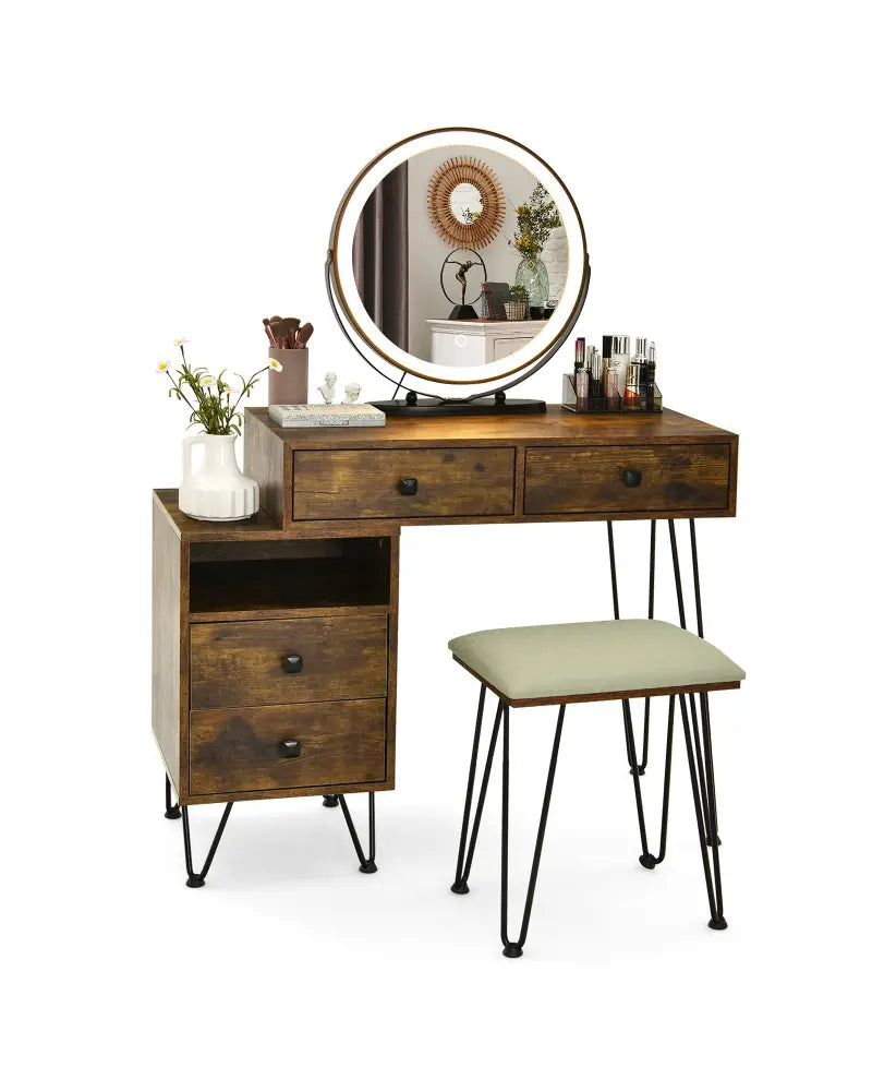 Modern Dressing Table with Storage Cabinet-Rustic Brown - Rustic Brown - Makeup Vanities