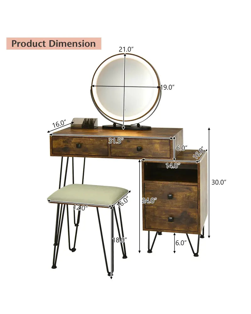 Modern Dressing Table with Storage Cabinet-Rustic Brown - Rustic Brown - Makeup Vanities