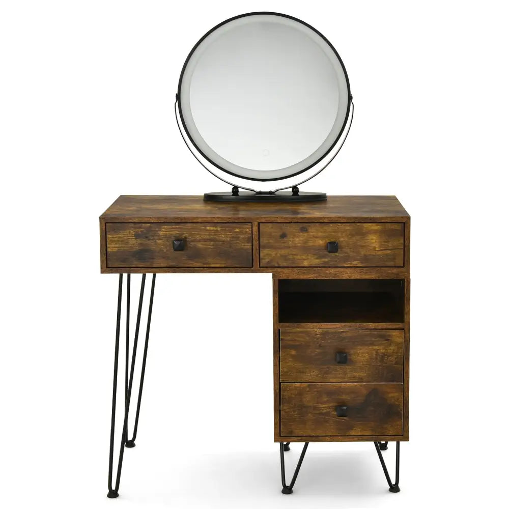 Modern Dressing Table with Storage Cabinet-Rustic Brown - Rustic Brown - Makeup Vanities