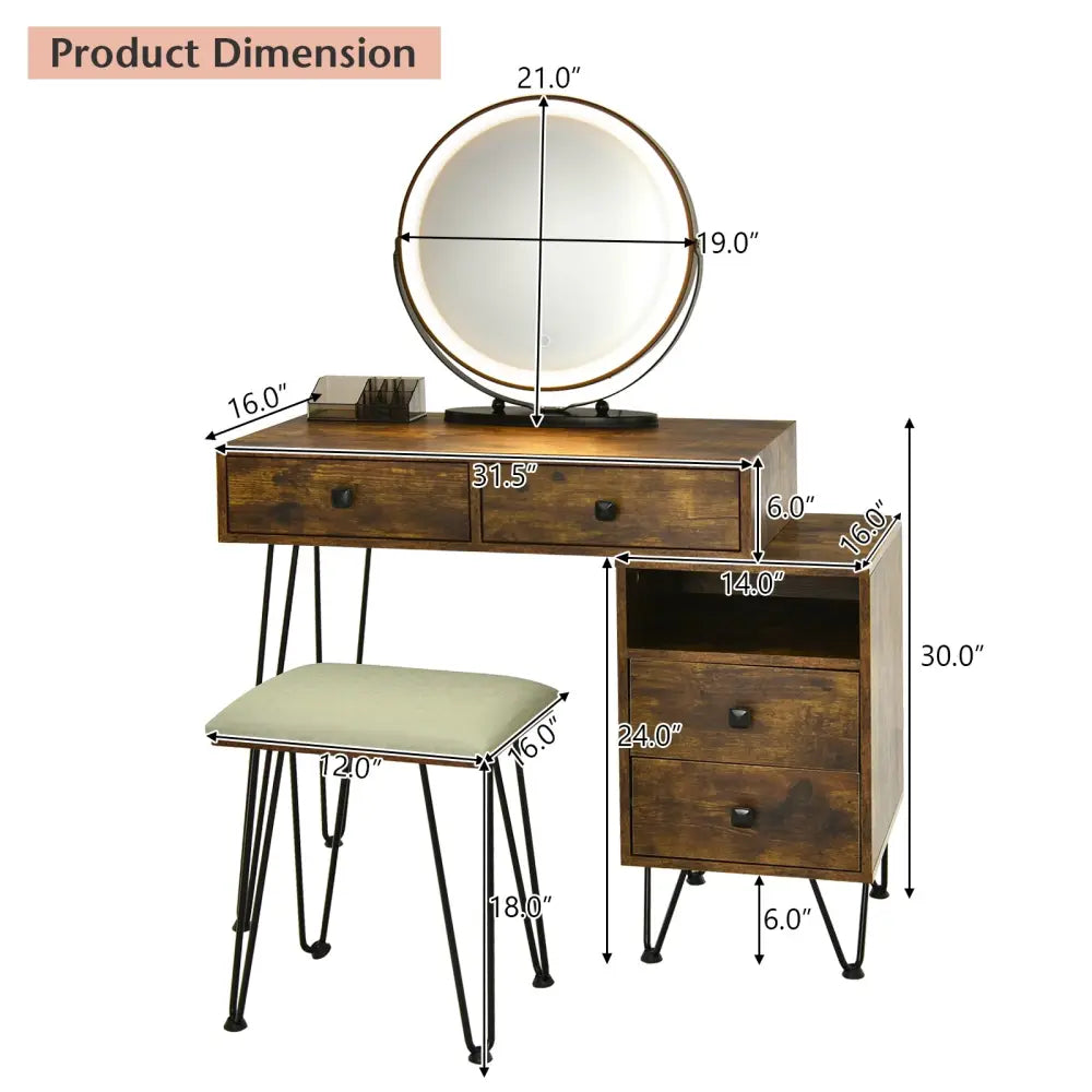 Modern Dressing Table with Storage Cabinet-Rustic Brown - Rustic Brown - Makeup Vanities