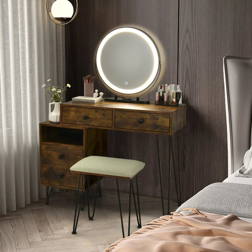 Modern Dressing Table with Storage Cabinet-Rustic Brown - Rustic Brown - Makeup Vanities