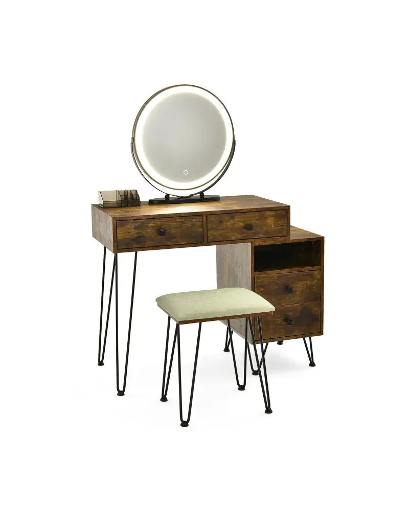 Modern Dressing Table with Storage Cabinet-Rustic Brown - Rustic Brown - Makeup Vanities