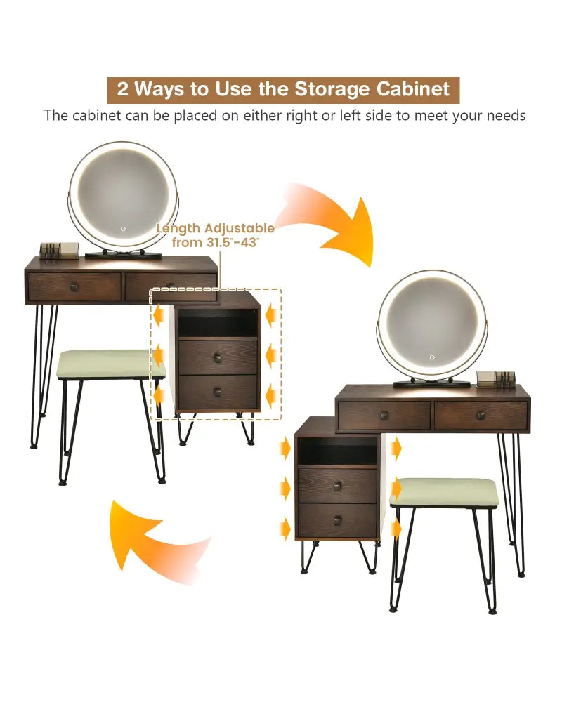 Modern Dressing Table with Storage Cabinet-Rustic Brown - Rustic Brown - Makeup Vanities