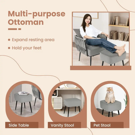 Modern Dutch Velvet Accent Chair and Ottoman Set with Weaved Back and Arms-Gray - Gray - Accent Chairs