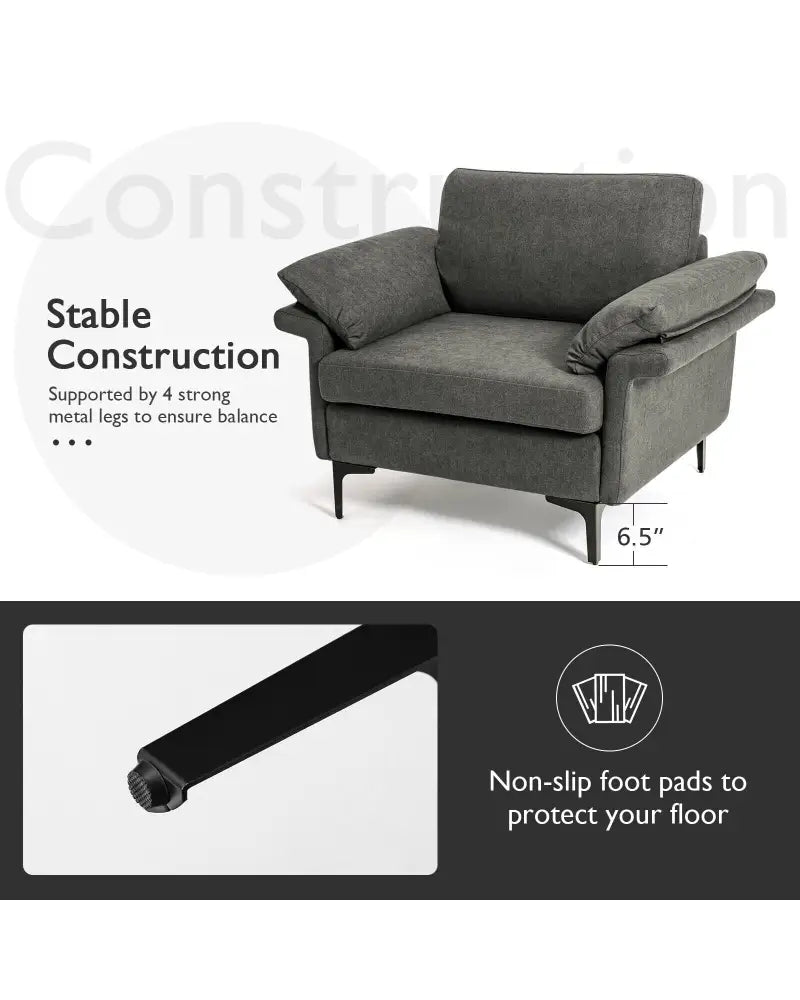 Modern Fabric Accent Armchair with Original Distributed Spring and Armrest Cushions-Gray - Gray - Sofas & Loveseats