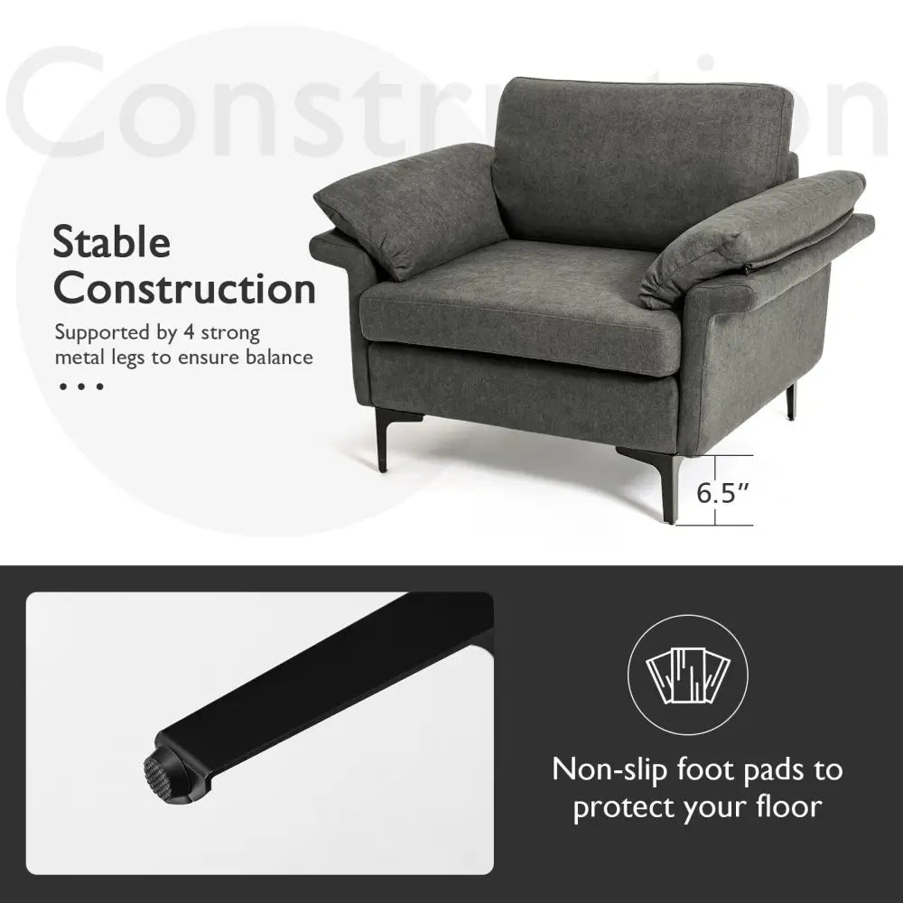 Modern Fabric Accent Armchair with Original Distributed Spring and Armrest Cushions-Gray - Gray - Sofas & Loveseats
