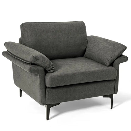 Modern Fabric Accent Armchair with Original Distributed Spring and Armrest Cushions-Gray - Gray - Sofas & Loveseats