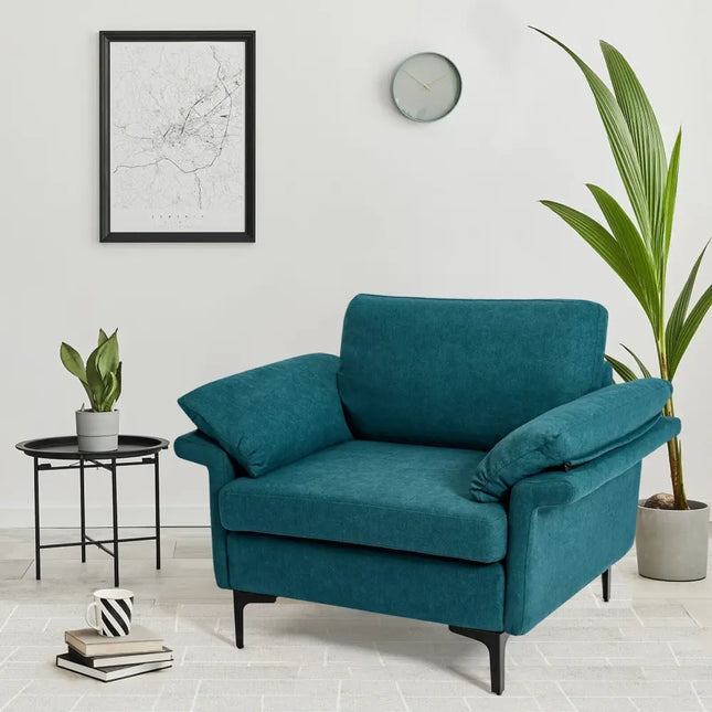 Modern Fabric Accent Armchair with Original Distributed Spring and Armrest Cushions-Peacock Blue - Peacock Blue - Sofas