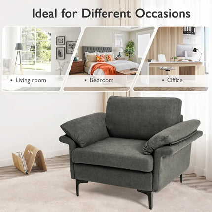 Modern Fabric Accent Armchair with Original Distributed Spring and Armrest Cushions-Gray - Gray - Sofas & Loveseats