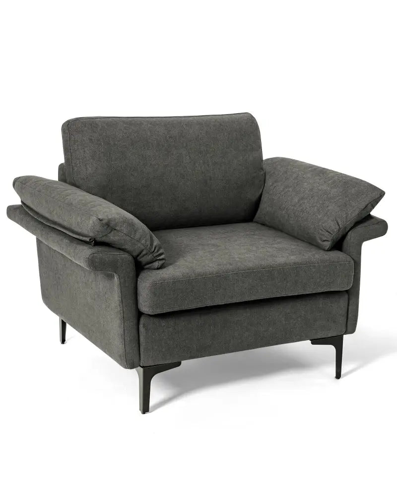 Modern Fabric Accent Armchair with Original Distributed Spring and Armrest Cushions-Gray - Gray - Sofas & Loveseats