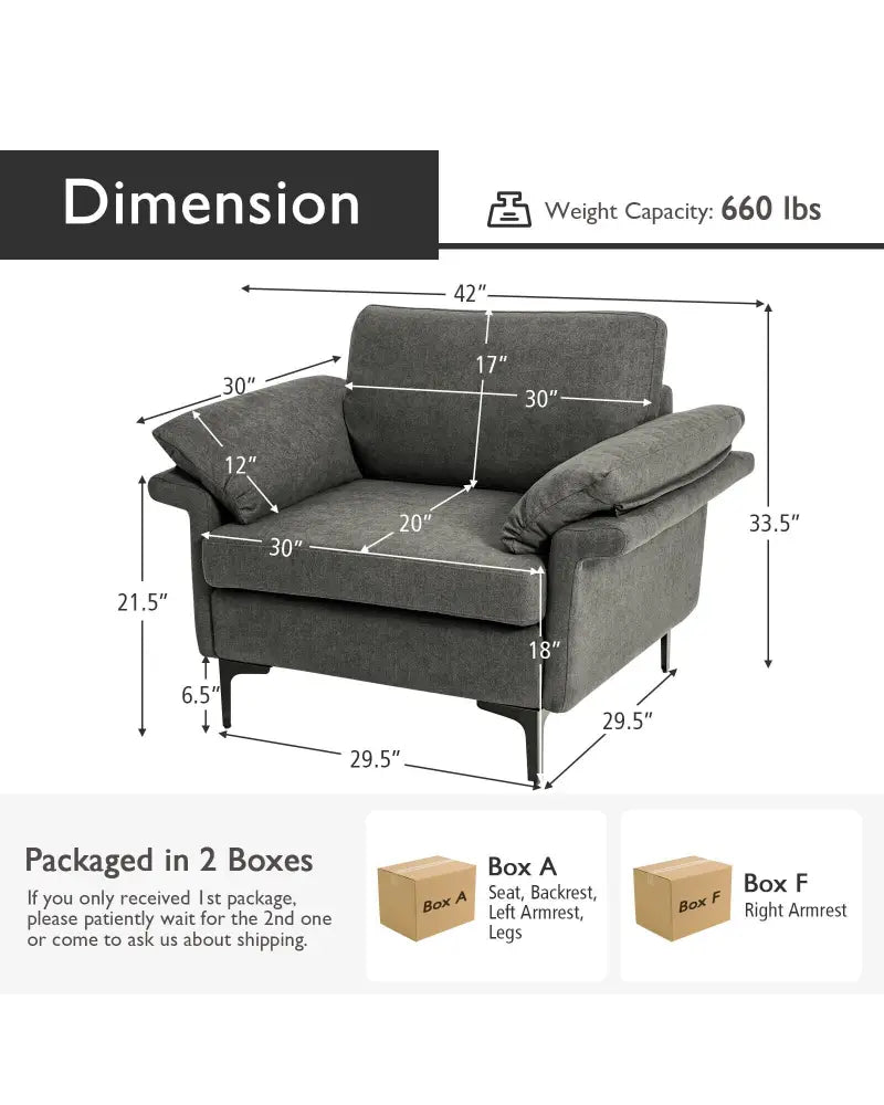 Modern Fabric Accent Armchair with Original Distributed Spring and Armrest Cushions-Gray - Gray - Sofas & Loveseats