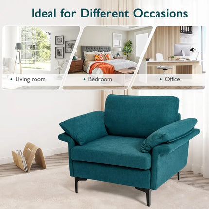 Modern Fabric Accent Armchair with Original Distributed Spring and Armrest Cushions-Peacock Blue - Peacock Blue - Sofas